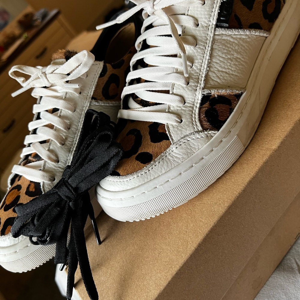 UGG Brown and White High-Top Sneakers with Textured Leather